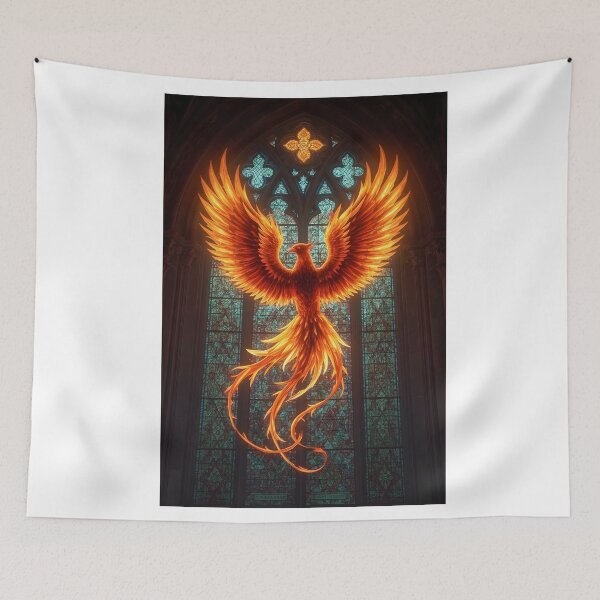 Item preview, Stained Glass Fire Phoenix, Mythical Creature, Fantasy Animal designed and sold by The Dream Lab.