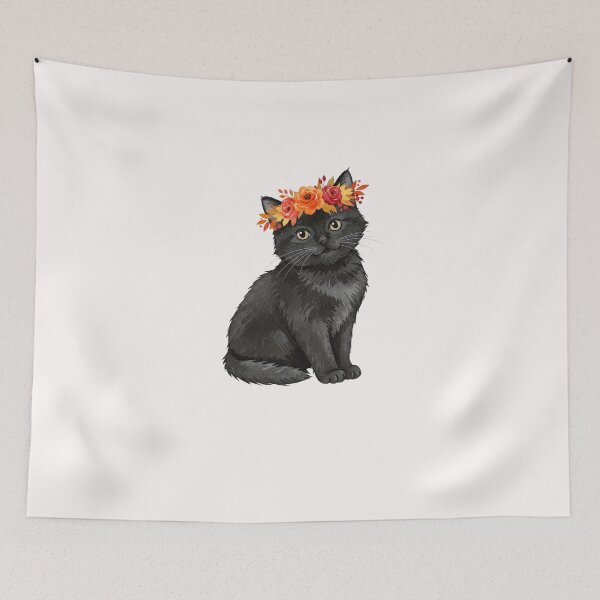 Item preview, Black Cat with Autumn Flower Crown designed and sold by MOHITSALVI.