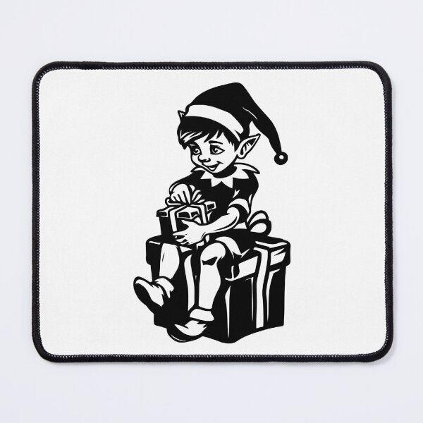 Item preview, Playful Christmas Elf Opening Present – Black and White Holiday Cartoon Illustration designed and sold by inkoutninja.