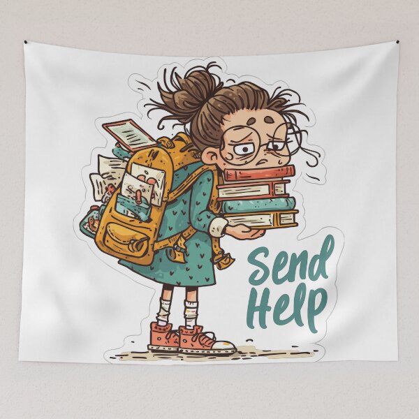 Item preview, Tired student with oversized backpack and books designed and sold by DadGenX.