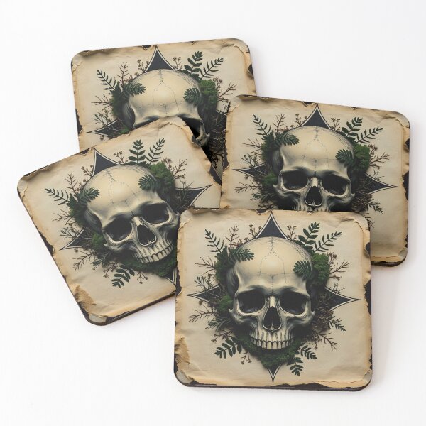 Item preview, Intricately Designed Skull Art with Natural Floral Elements on Aged Paper designed and sold by Rue Market.