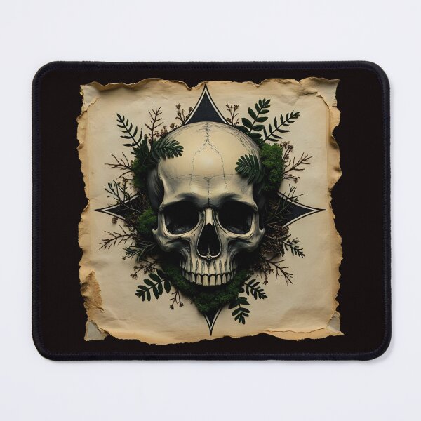 Item preview, Intricately Designed Skull Art with Natural Floral Elements on Aged Paper designed and sold by Rue Market.