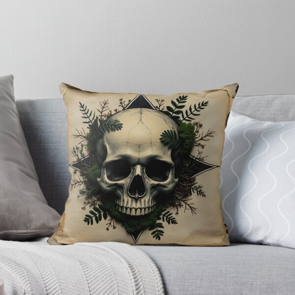 Item preview, Intricately Designed Skull Art with Natural Floral Elements on Aged Paper designed and sold by Rue Market.