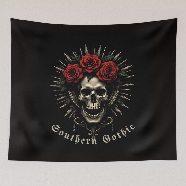 Item preview, Dark Gothic Skull Embraced by Roses on Ominous Background designed and sold by Rue Market.