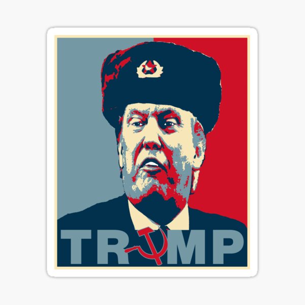 Vista previa del artículo con la obra «Camisetas y pegatinas con el cartel de Trump y Rusia», diseñado y vendido por EthosWear.