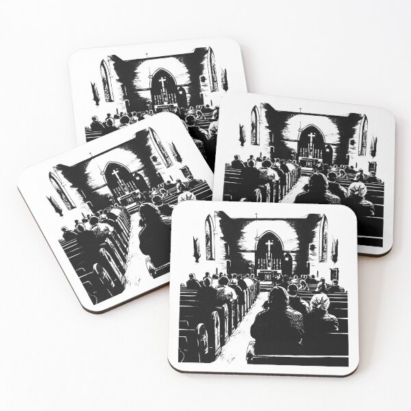 Item preview, Christmas Church Service – Reverent Holiday Illustration in Black and White designed and sold by inkoutninja.