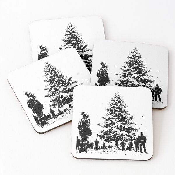 Item preview, Community Around Christmas Tree – Festive Winter Gathering Illustration in Black and White designed and sold by inkoutninja.