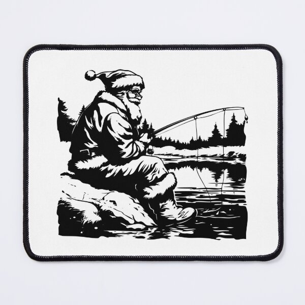 Item preview, Santa Claus Fishing – Whimsical Holiday Outdoors Illustration in Black and White designed and sold by inkoutninja.