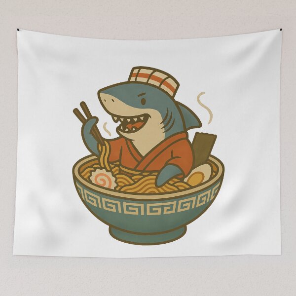 Item preview, Hungry Shark Enjoying a Giant Bowl of Delicious Ramen designed and sold by k3rstman1.