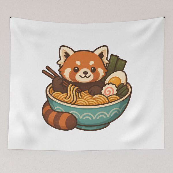 Item preview, Adorable Red Panda Enjoying Delicious Ramen Noodles designed and sold by k3rstman1.