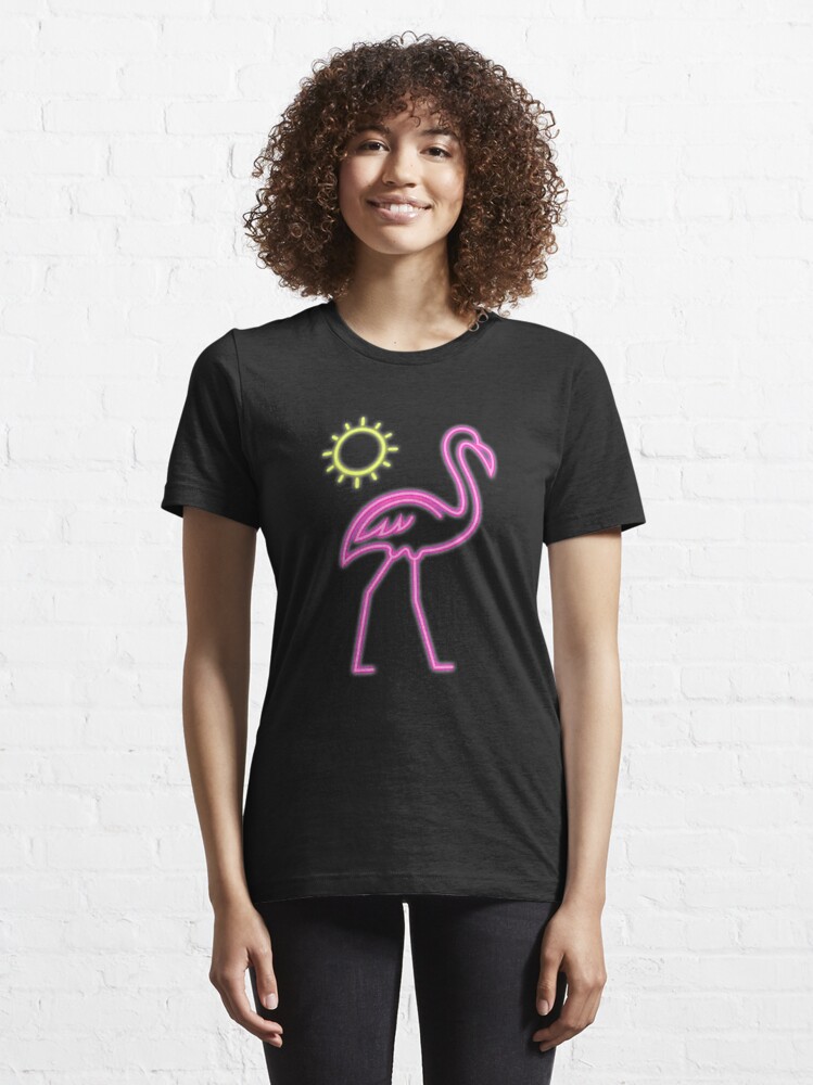 "Retro Flamingo Neon T-Shirt 80s Neon Sign Pink Flamingo" T-shirt for