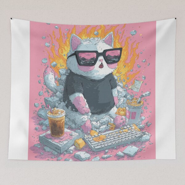 Item preview, Exploding Deadlines – Overworked Cat in Pink Chaos designed and sold by Tenalxp.