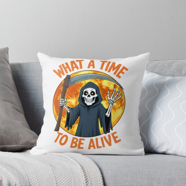 Item preview, What a Time to Be Alive – Grim Reaper Sticker | Funny Gothic Halloween Design designed and sold by CreaBubbles.