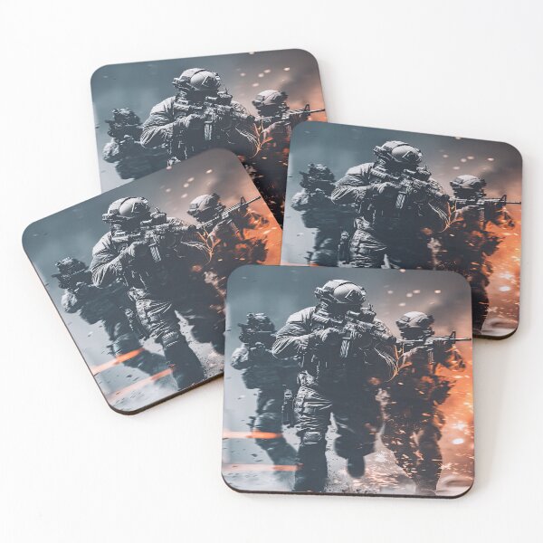 Item preview, Three Soldiers Advancing Through Intense Battle Scene designed and sold by Piotrek0001.