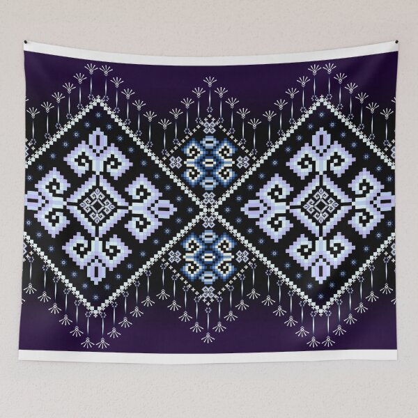 Item preview, Indigo & White Ethnic Pixel Seamless Border Pattern designed and sold by Khwanchai.