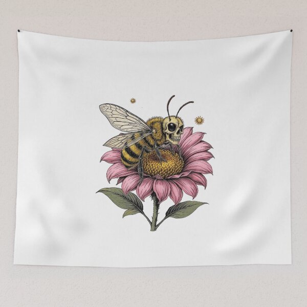 Item preview, Skeleton in Bee Costume Buzzing Around Flower – Funny Cartoon Gothic Insect Design designed and sold by ColorSplash123.