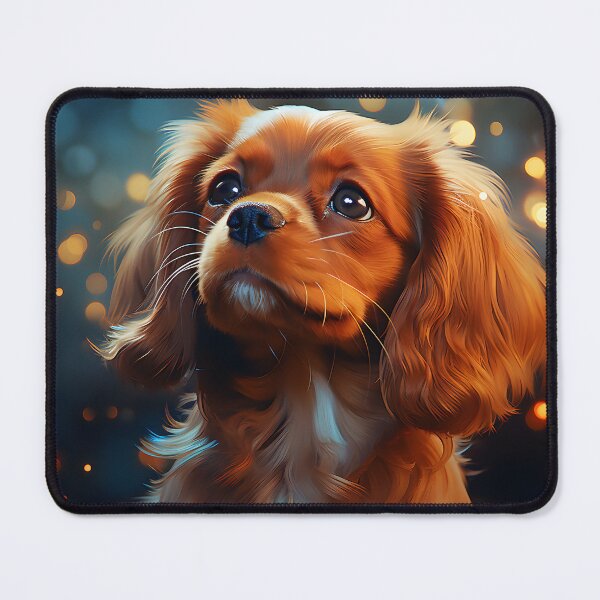Item preview, An image of a very cute ruby Cavalier King Charles Spaniel puppy looking into a starry sky in the style of charming and playful designed and sold by AI-Only Creations.