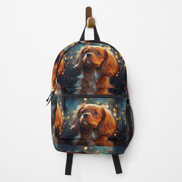 Item preview, An image of a very cute ruby Cavalier King Charles Spaniel puppy looking into a starry sky in the style of charming and playful designed and sold by AI-Only Creations.