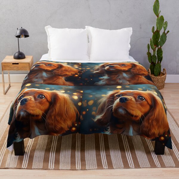 Item preview, An image of a very cute ruby Cavalier King Charles Spaniel puppy looking into a starry sky in the style of charming and playful designed and sold by AI-Only Creations.