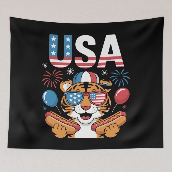 Item preview, Funny Patriotic Cat Hotdog American USA Flag 4th Of July designed and sold by BakeryDozen.