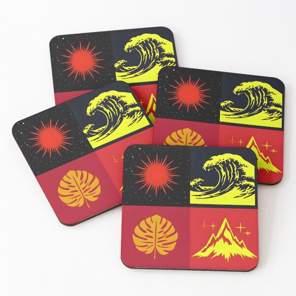 Item preview, Vibrant Graphic Nature-Inspired Quadrants Sticker – Bold Sun, Wave, Leaf, and Mountain Design designed and sold by FestivityFinds.