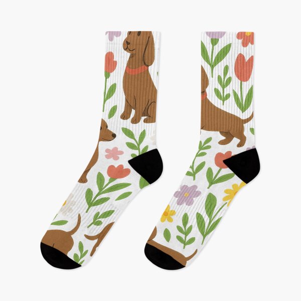 Item preview, Sunny Floral Dachshunds – Cute Wiener Dog Garden Pattern designed and sold by TheLongPaw.