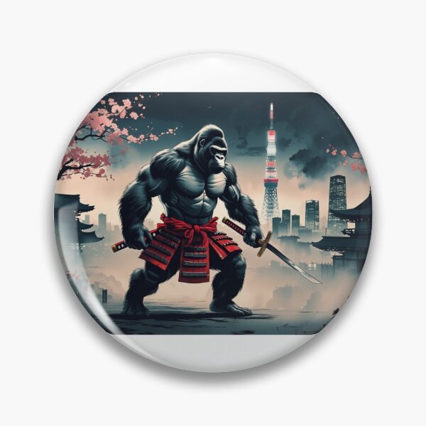 Item preview, A powerful gorilla warrior dressed as a samurai,Skytree Background designed and sold by Still Ronin Art .