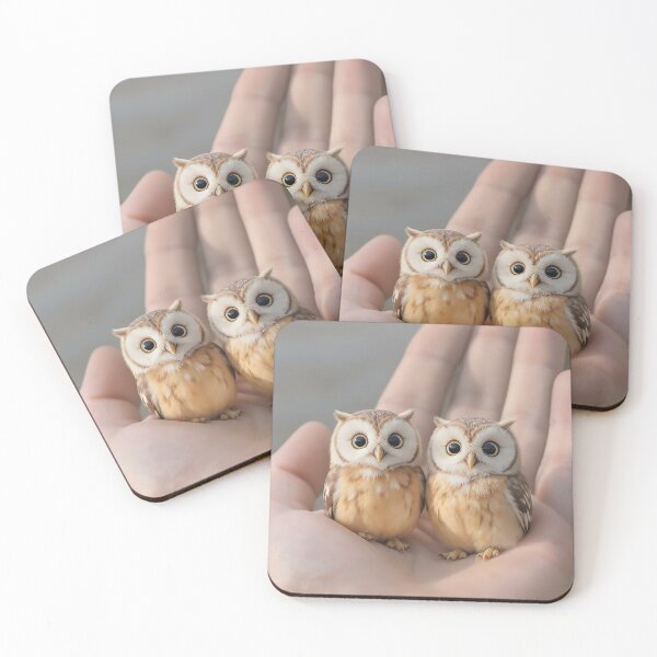 Item preview, Two Tiny Owls in the Palm of a Hand Whimsical Bird Art designed and sold by acceleratorhams.