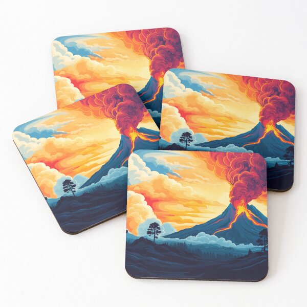 Item preview, Fiery Volcano Eruption at Sunset – Vibrant Forest Landscape Illustration designed and sold by Art of Ngu.