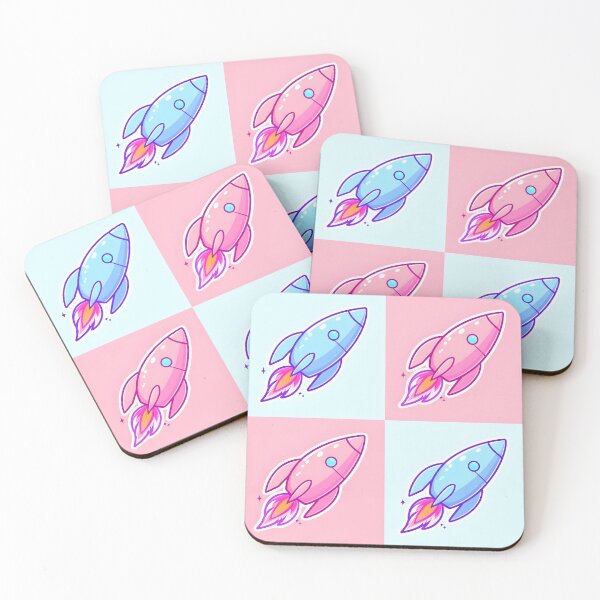 Item preview, Whimsical Rocket Pattern Sticker – Cute Blue and Pink Cartoon Rockets with Sparkles designed and sold by FestivityFinds.