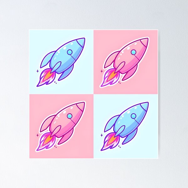 Item preview, Whimsical Rocket Pattern Sticker – Cute Blue and Pink Cartoon Rockets with Sparkles designed and sold by FestivityFinds.
