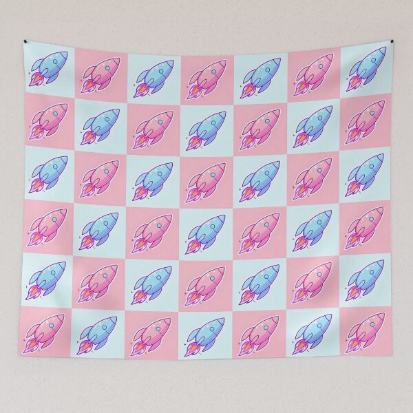 Item preview, Whimsical Rocket Pattern Sticker – Cute Blue and Pink Cartoon Rockets with Sparkles designed and sold by FestivityFinds.