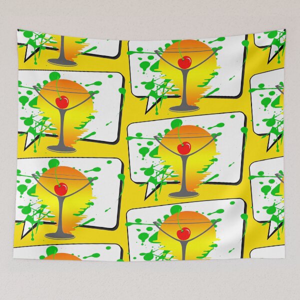 Item preview, Speech bubble, sunset and cocktail glass with cherry, green paint splashes designed and sold by MyREDBlack.
