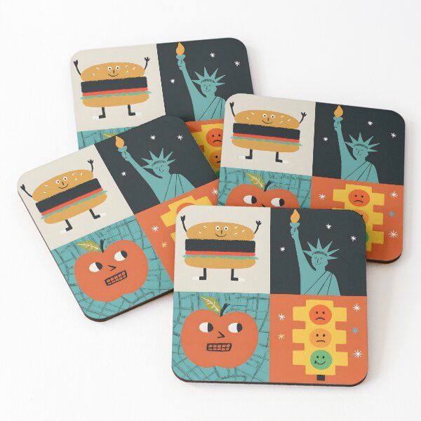 Item preview, Whimsical Cartoon Characters & Objects Sticker – Fun Food, Statue of Liberty, Apple, and Traffic Lights Design designed and sold by FestivityFinds.
