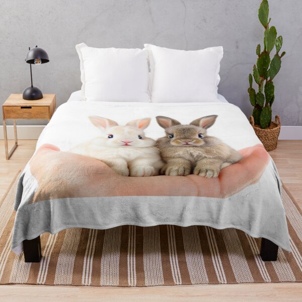 Item preview, Two Miniature Rabbits in the Palm of a Hand Brown and White designed and sold by acceleratorhams.