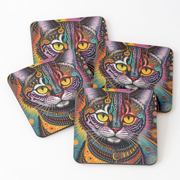 Artikelvorschau, Psychedelische Katze – Tribal Doodle Art in leuchtenden Farben entworfen und verkauft von BrushRushX.