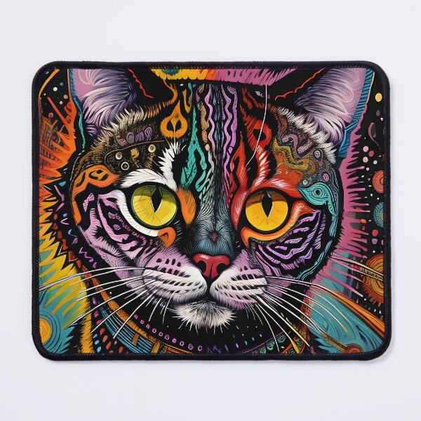 Item preview, Psychedelic Cat – Tribal Doodle Art in Vibrant Colors designed and sold by BrushRushX.