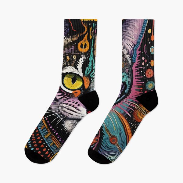 Item preview, Psychedelic Cat – Tribal Doodle Art in Vibrant Colors designed and sold by BrushRushX.