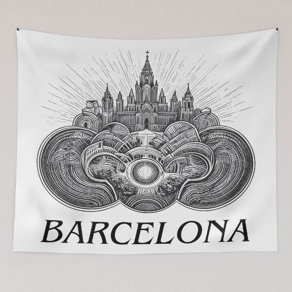Item preview, Barcelona - Vintage Urban Majesty in Medieval Engraving Style designed and sold by kacperartdesign.