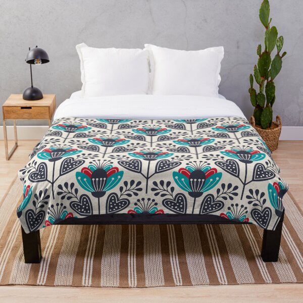 Item preview, Playful Scandinavian flowers pattern, blue red (3474B) designed and sold by RouCouCou.