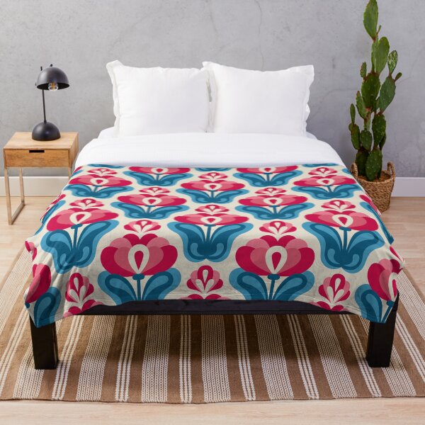 Item preview, Vintage / retro blossoms / floral pattern, blue red (3475B) designed and sold by RouCouCou.