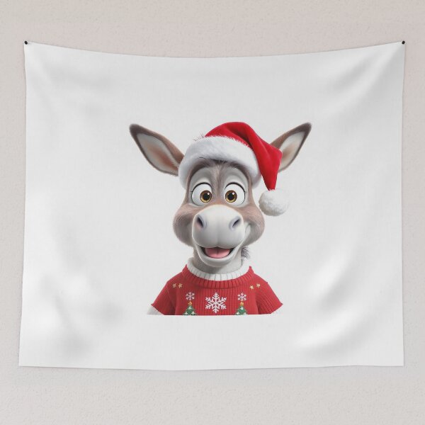 Item preview, Christmas Donkey in Festive Hat and Red Sweater Holiday Animal Art designed and sold by acceleratorhams.