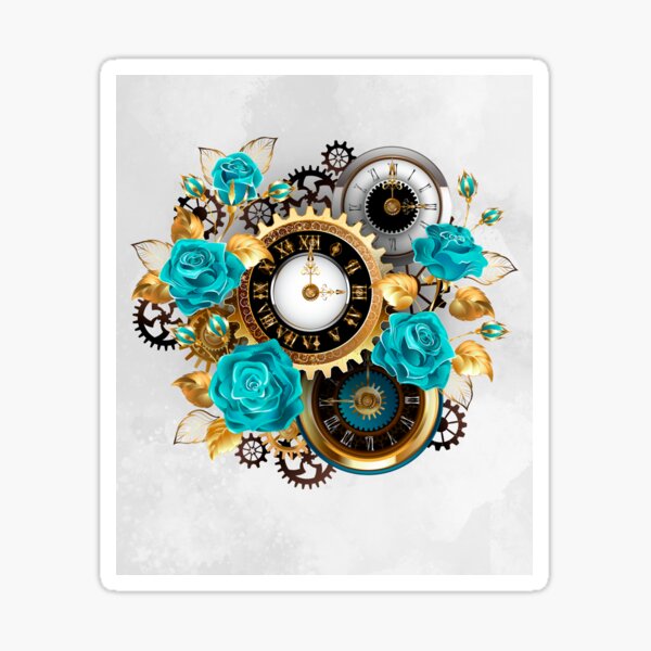 Item preview, Vintage clocks with turquoise roses and gold leaves designed and sold by Patsmerch.