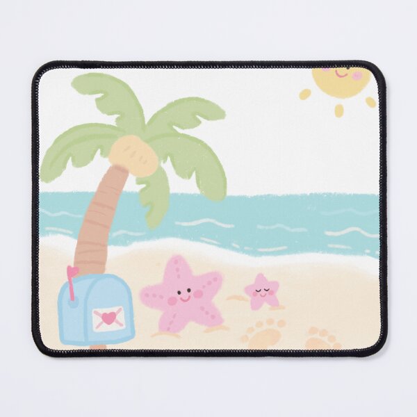 Item preview, Cute Tropical Seaside Illustration with Palm Trees, Pink Starfish & Heart Mailbox | Whimsical Beach Art designed and sold by Neiomi.