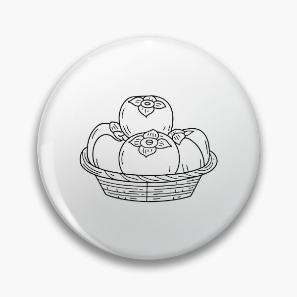 Item preview, persimmon stacked in a wicker basket at a market stall designed and sold by rasagamastore.