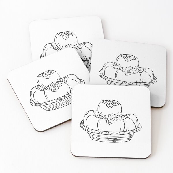 Item preview, persimmon stacked in a wicker basket at a market stall designed and sold by rasagamastore.