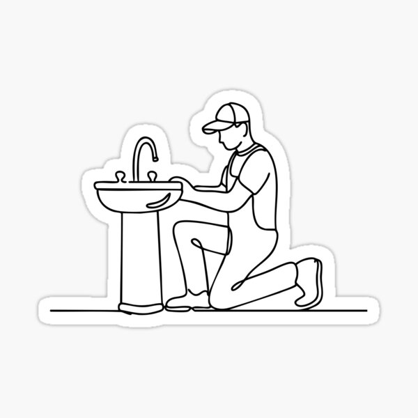 Vista previa del artículo con la obra «fontanero arrodillado mientras arregla un lavabo del baño», diseñado y vendido por rasagamastore.