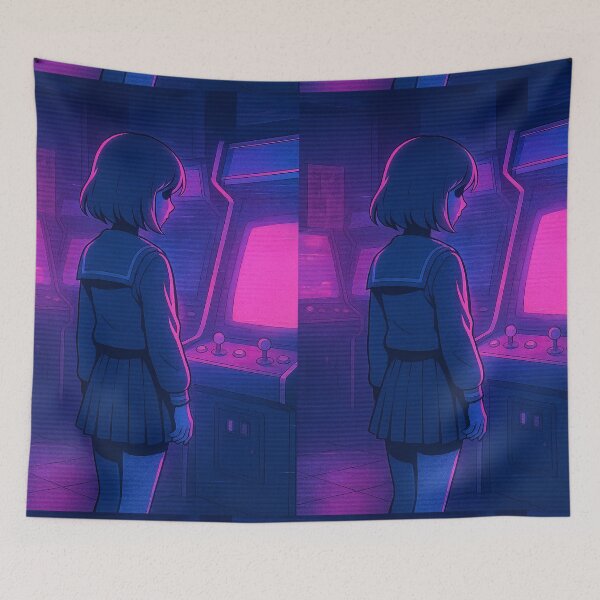 Item preview, Lone Gamer in Neon Arcade – Arcade Ghost – Neo Tokyo Nights designed and sold by Domci.