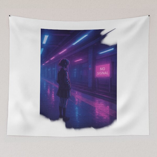 Item preview, Lonely Anime Girl at Empty Metro – Metro Station Alone – Neo Tokyo Nights designed and sold by Domci.