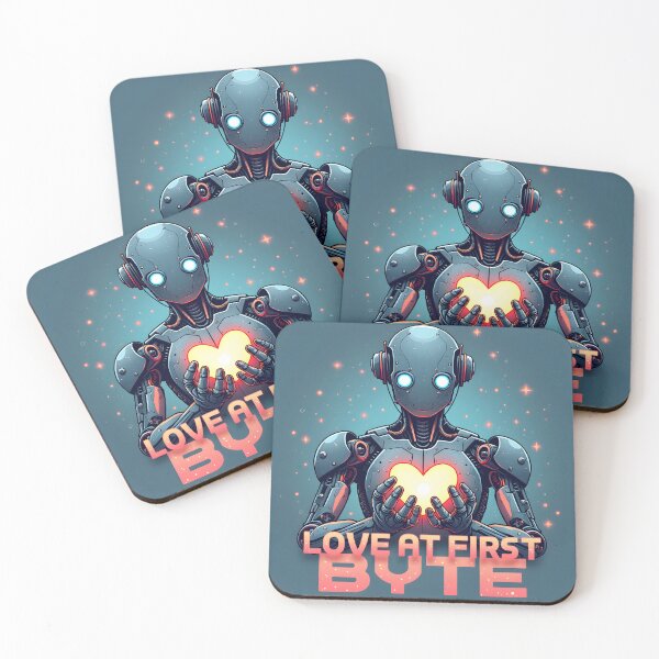 Item preview, Love at First Byte Robot Cyberpunk Heart Tech Art designed and sold by TeeWyrm.
